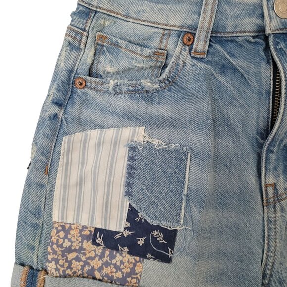 American Eagle Outfitters Womens Patchwork Denim Mom Jean Shorts Size 0 High Ris - Picture 5 of 13